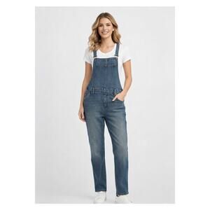 Old Navy Womens Denim Bib Overalls Straight Leg Farmer Workwear Blue Size 8